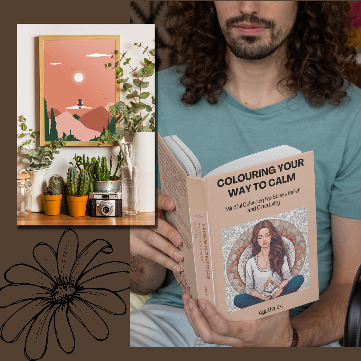 A mindful colouring book for calm and creativity, alongside digital wall arts prints to bring quite, balanced design into your space.